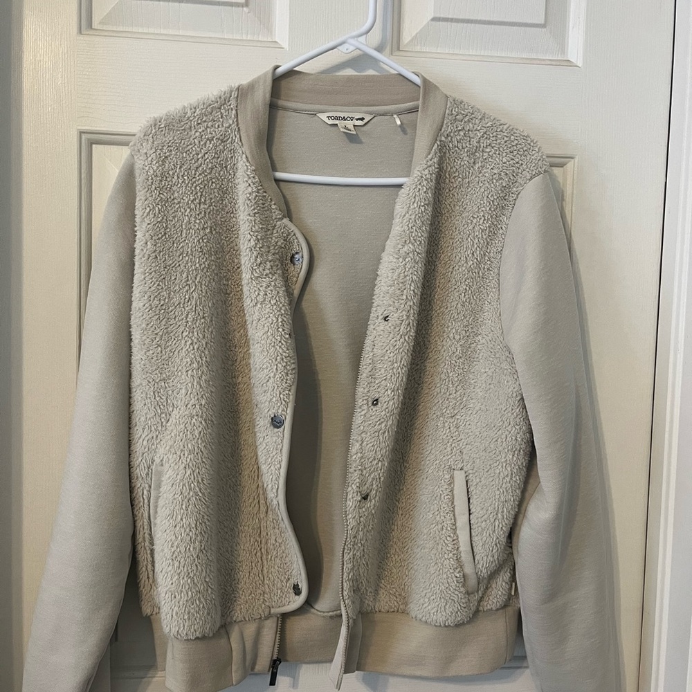 Toad & Co cream colored fleece, snap front jacket/sweatshirt